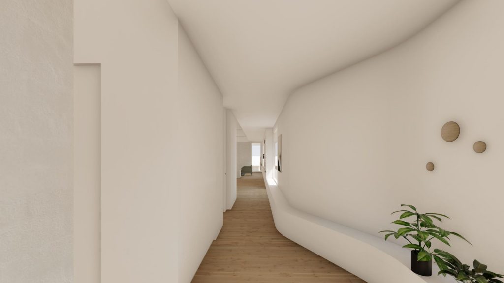 Sim Residence-Salter Point-Superseed Architecture-02 Sim Residence-Salter Point-Superseed Architecture-02-Curved hallway ledge